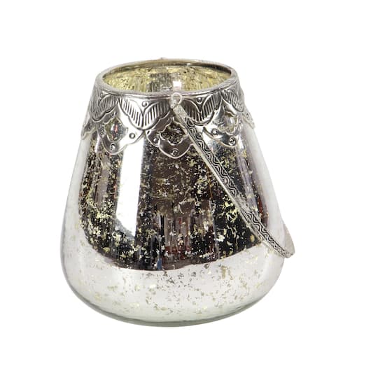 Set of 3 Silver Glass Glam Candle Holder, 5", 7", 9"